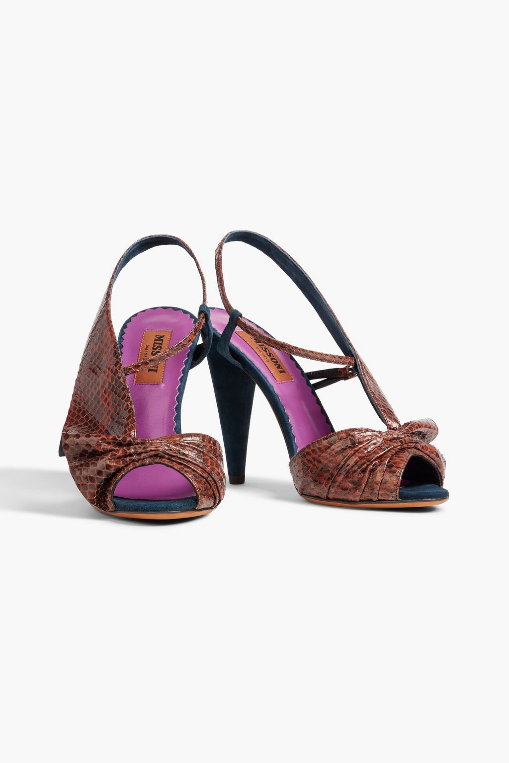 MISSONI Snake-effect leather and suede slingback sandals