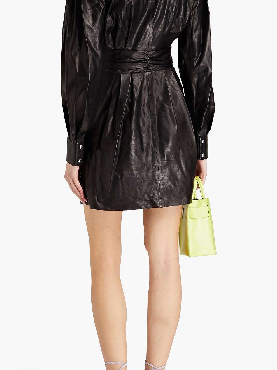 amboar ruched leather mini dress