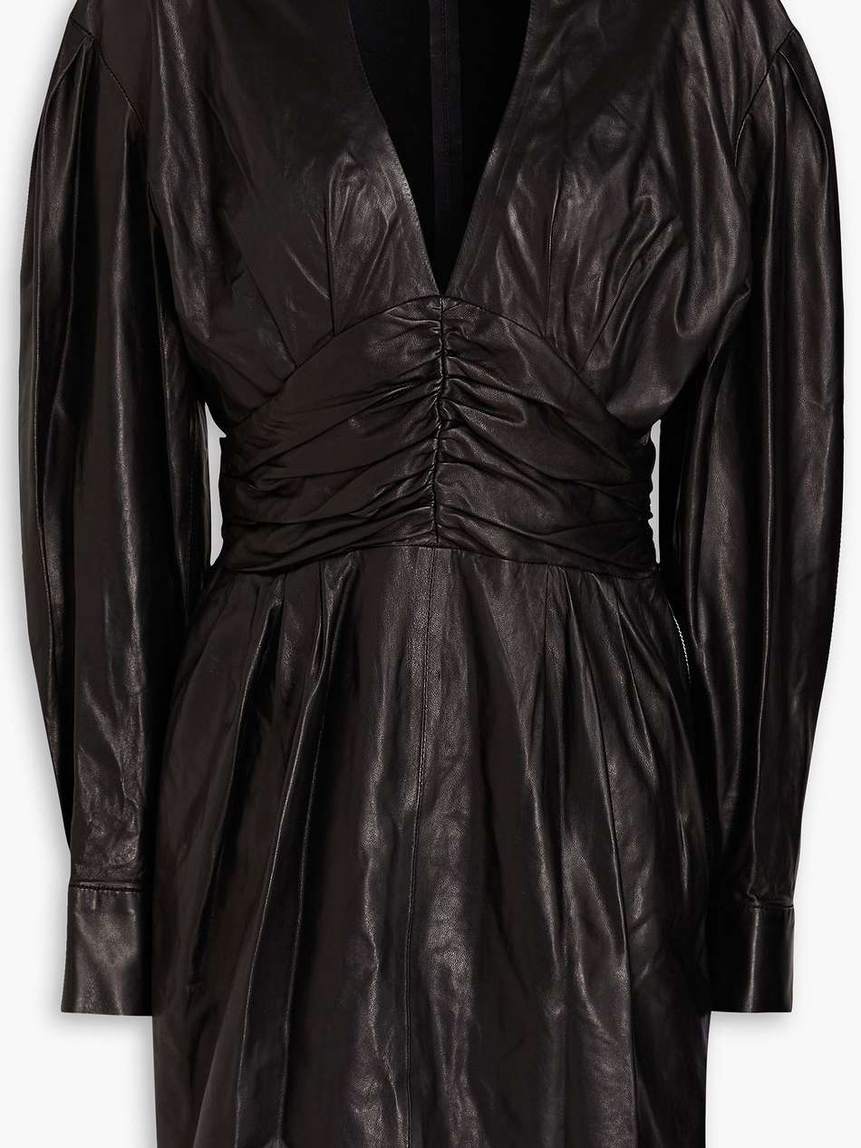 amboar ruched leather mini dress