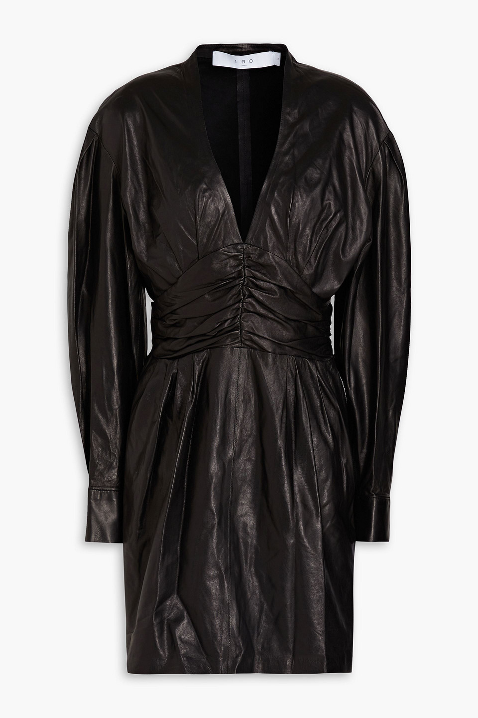 Amboar ruched leather mini dress