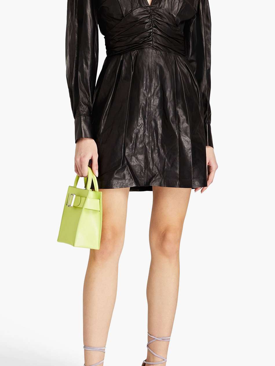 amboar ruched leather mini dress
