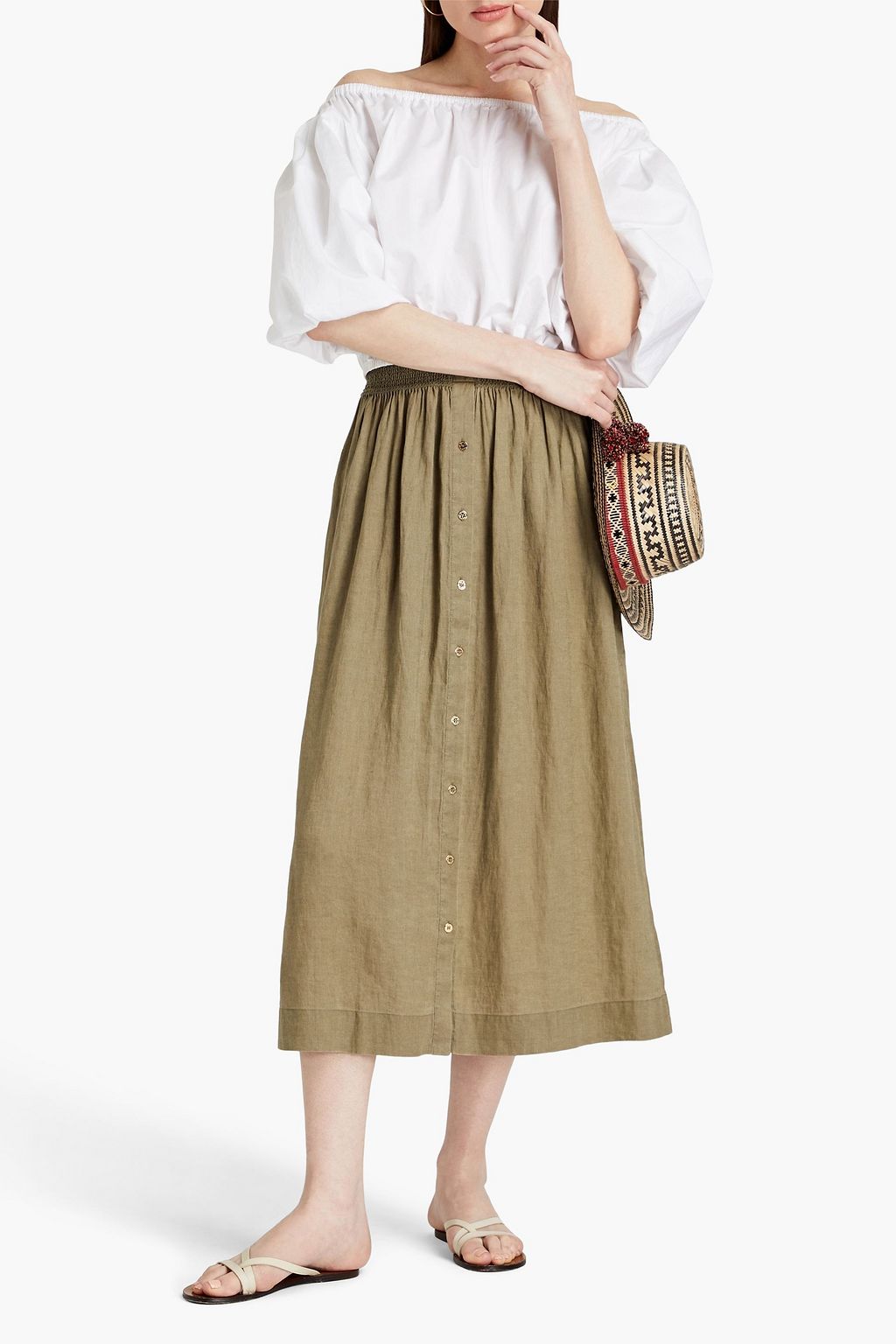 HEIDI KLEIN Smocked linen midi skirt
