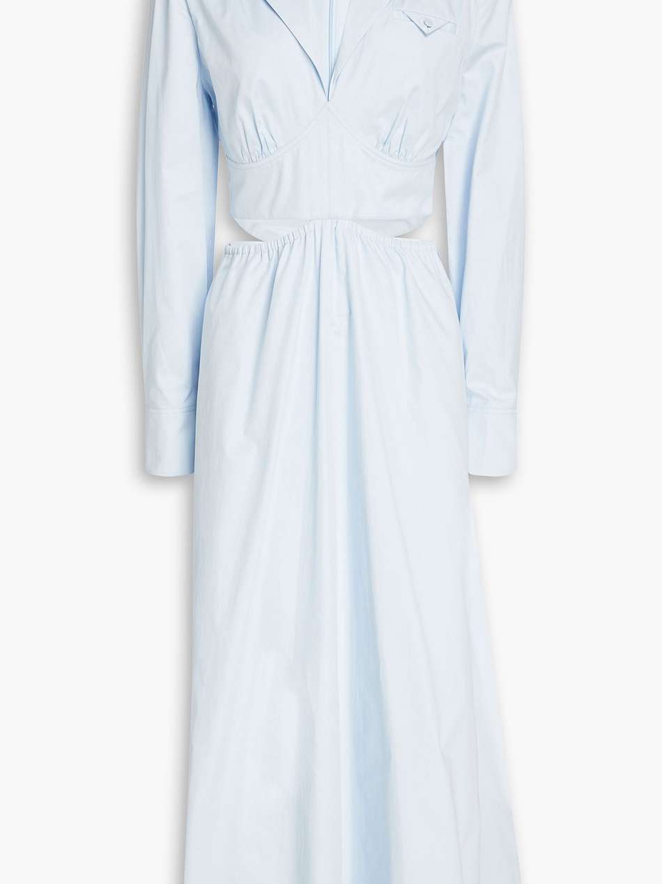 gathered cutout cotton-poplin midi dress
