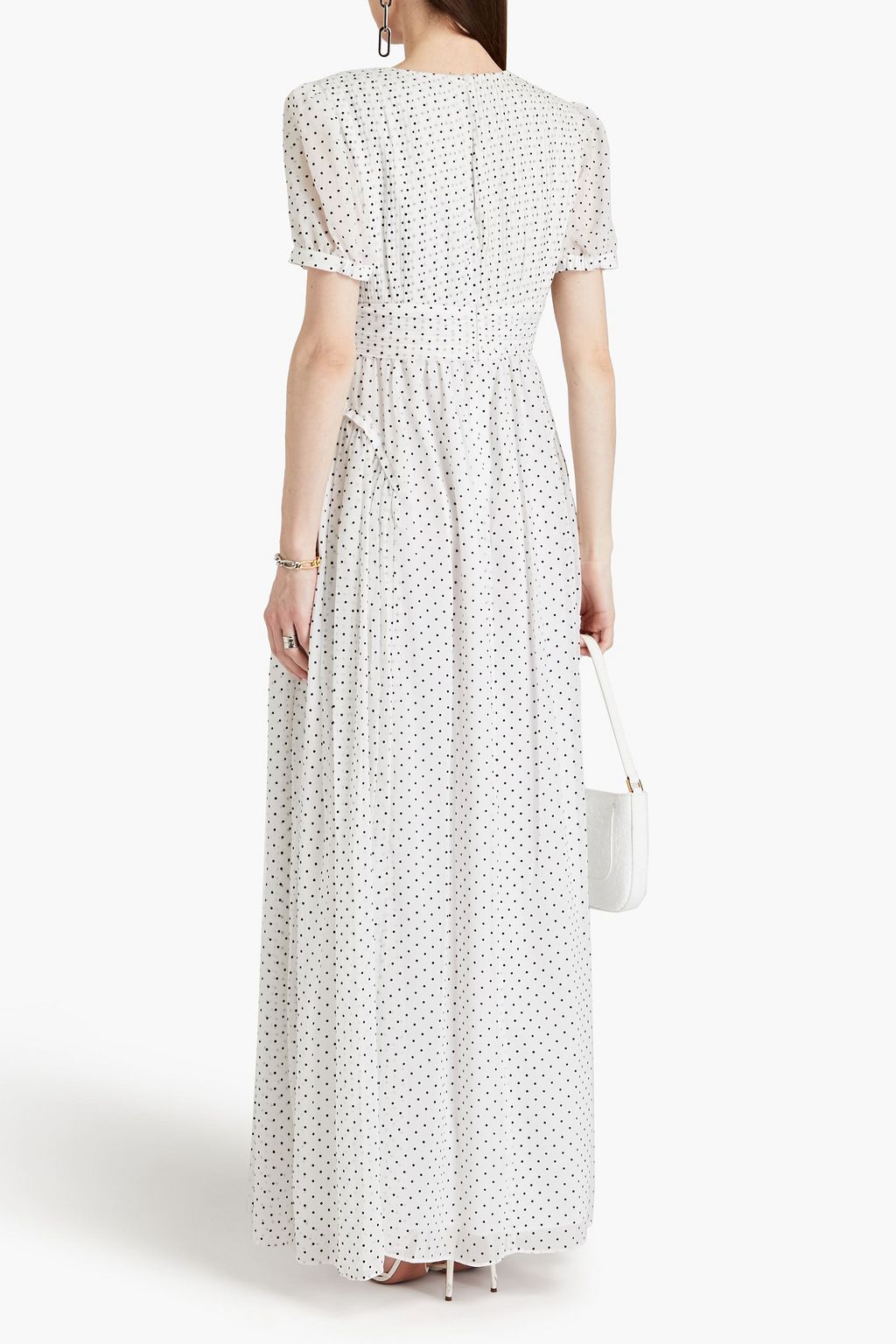 SELF-PORTRAIT Pleated flocked polka-dot crepon maxi dress
