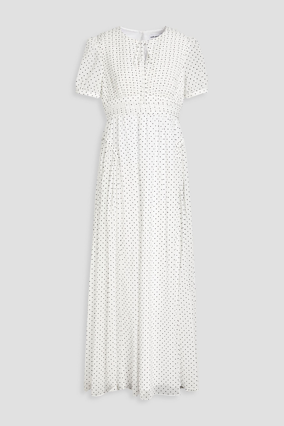 Self-portrait Pleated Flocked Polka-dot Crepon Maxi Dress In White