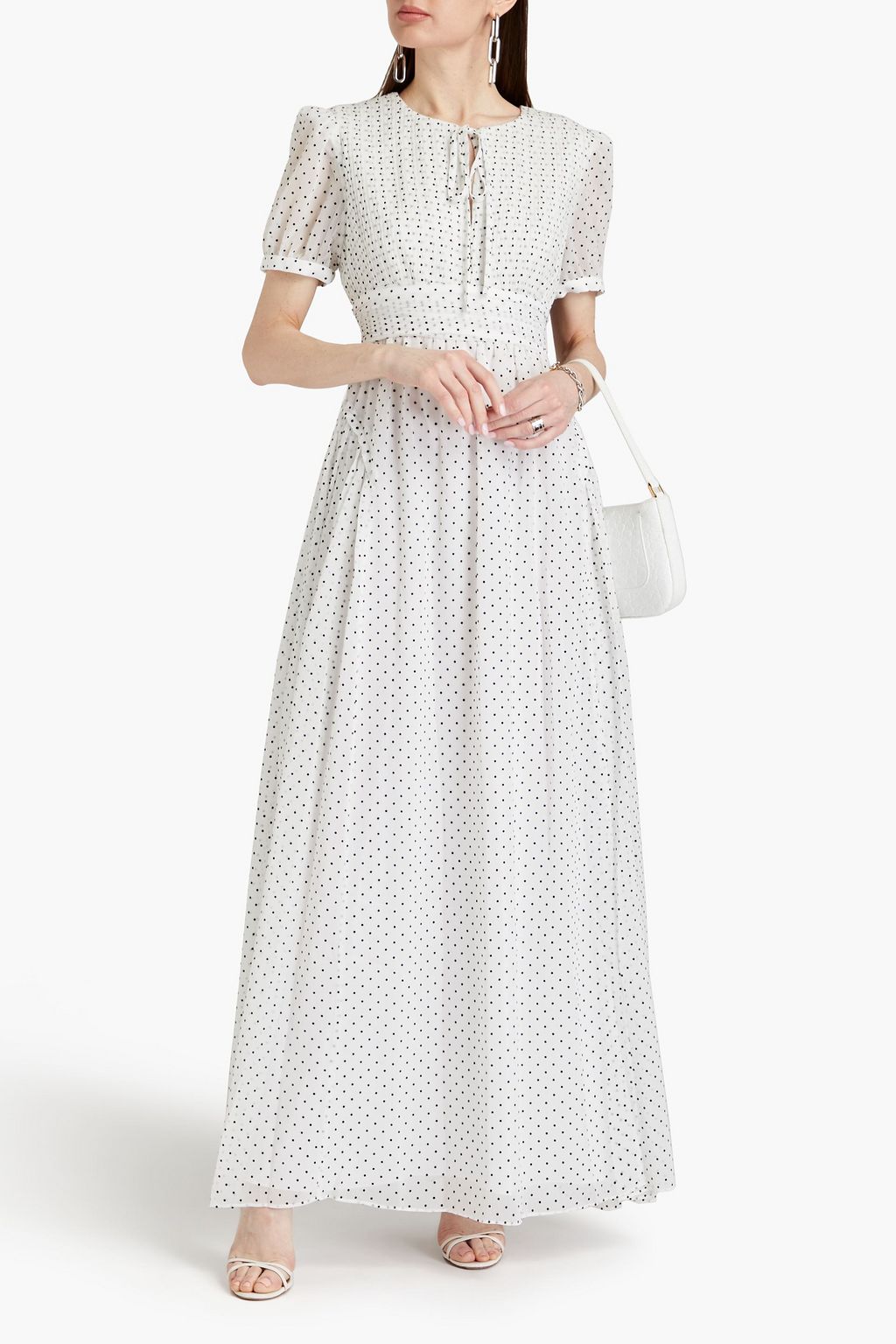 SELF-PORTRAIT Pleated flocked polka-dot crepon maxi dress