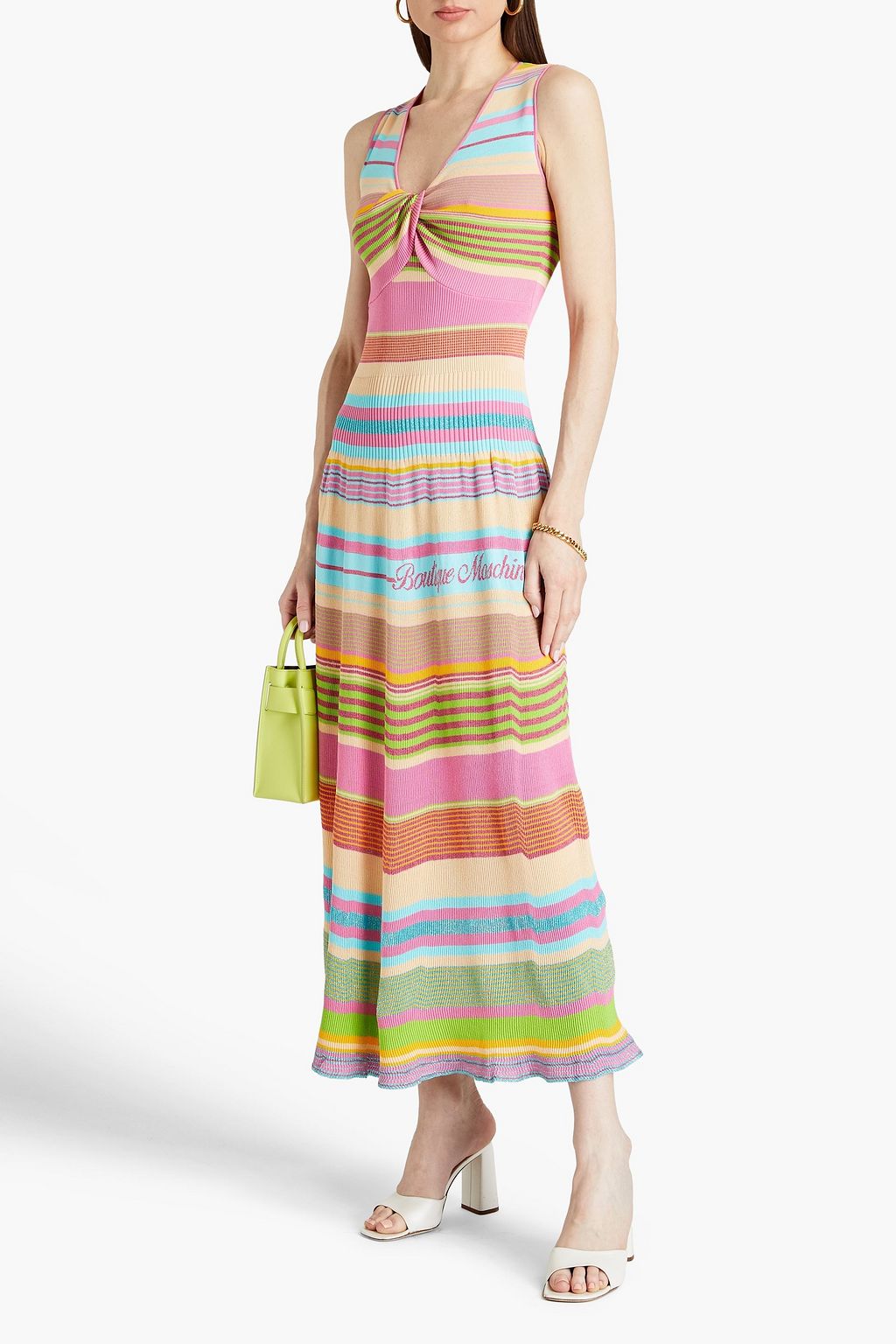 BOUTIQUE MOSCHINO Twisted striped ribbed-knit midi dress