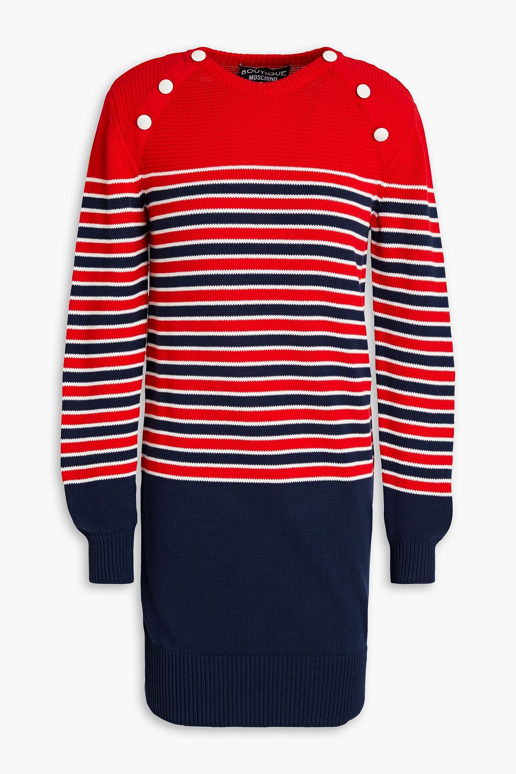 BOUTIQUE MOSCHINO Button embellished striped cotton mini dress THE OUTNET
