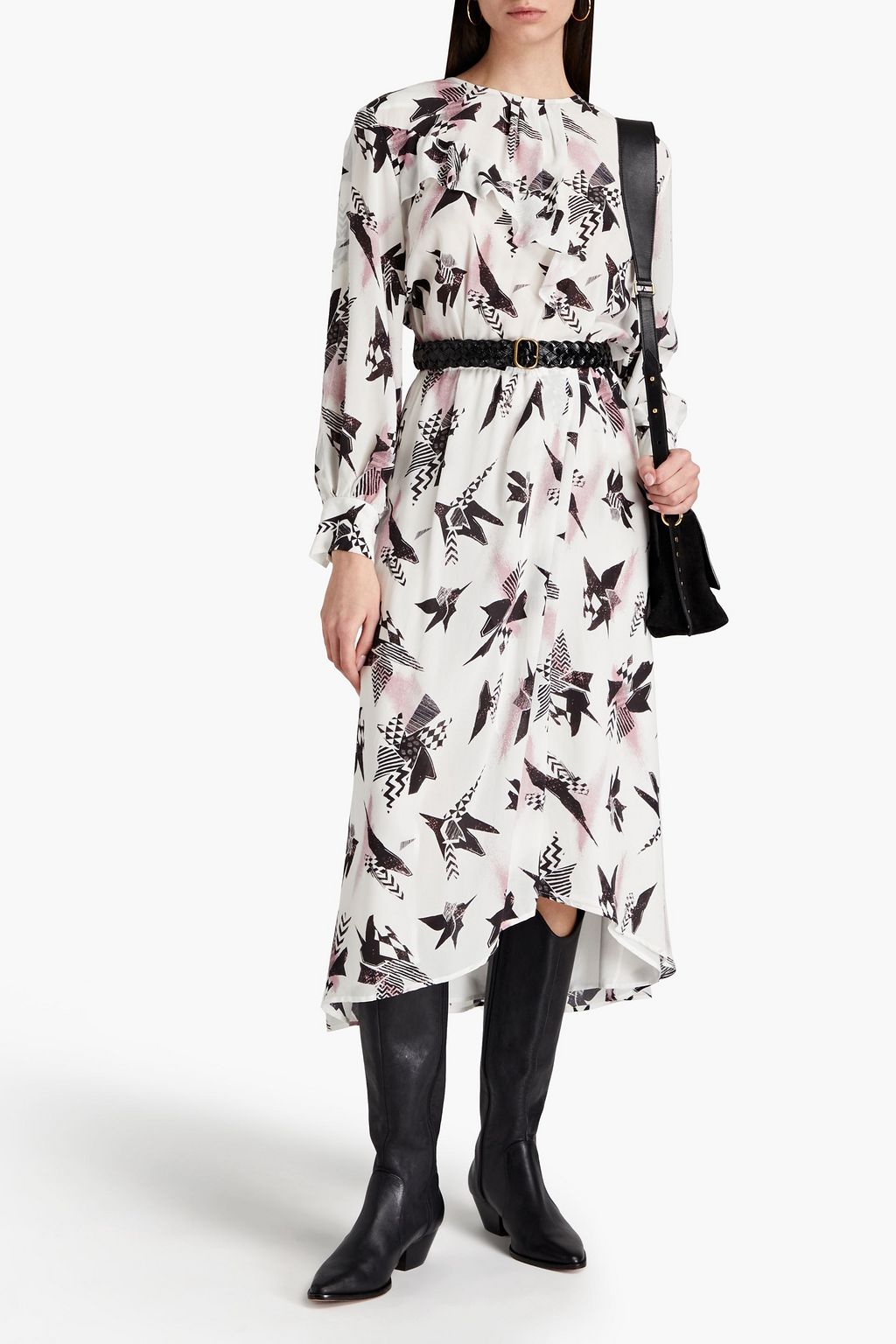 IRO Ruffled printed silk crepe de chine midi dress