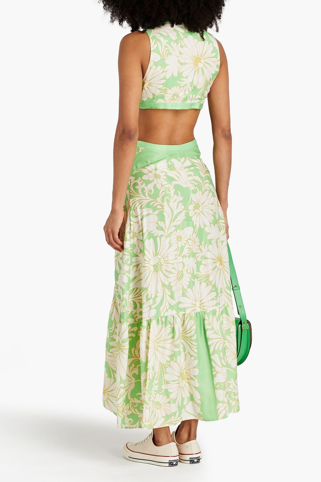 SANDRO Cutout floral-print satin-twill maxi dress