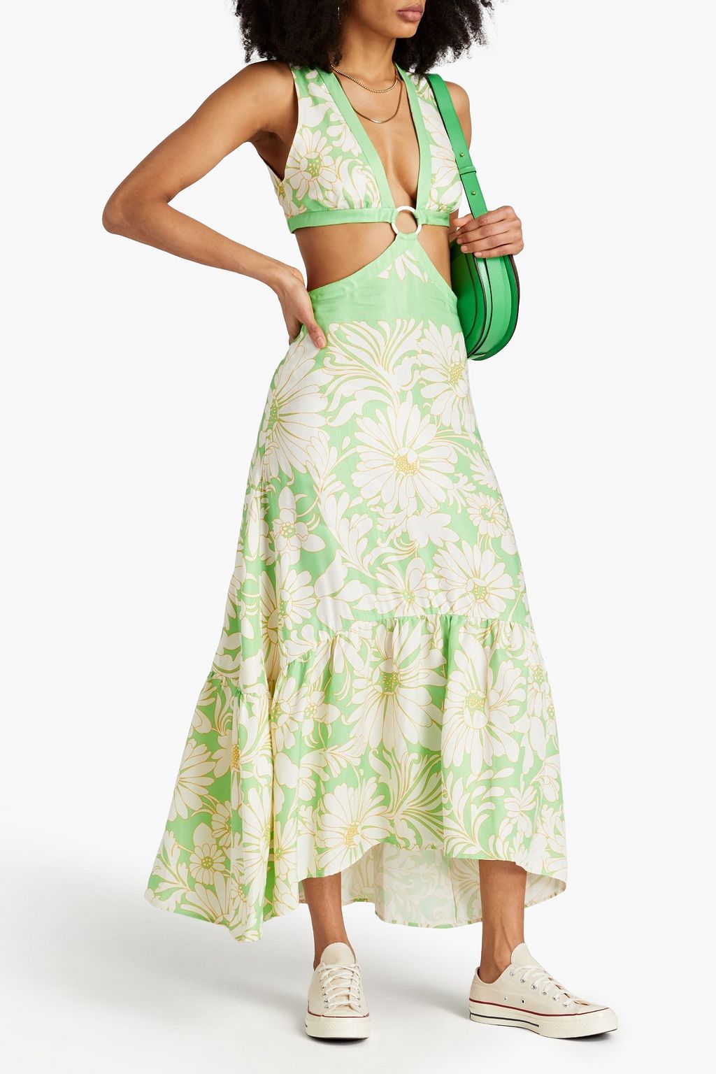 SANDRO Cutout floral-print satin-twill maxi dress