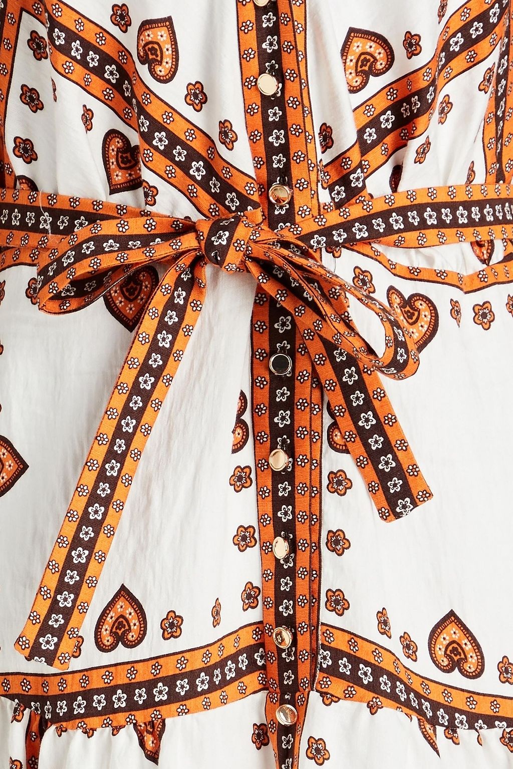 SANDRO Belted embellished printed twill midi dress