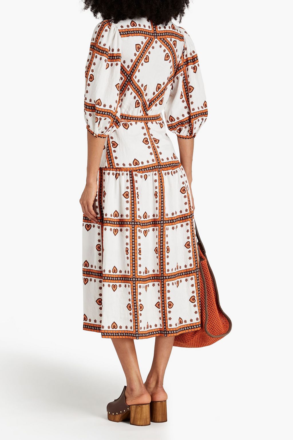 SANDRO Belted embellished printed twill midi dress