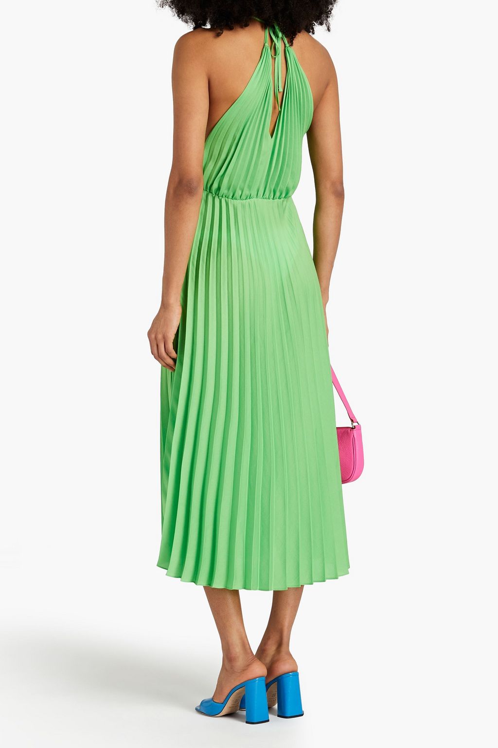 SANDRO Pleated satin midi dress