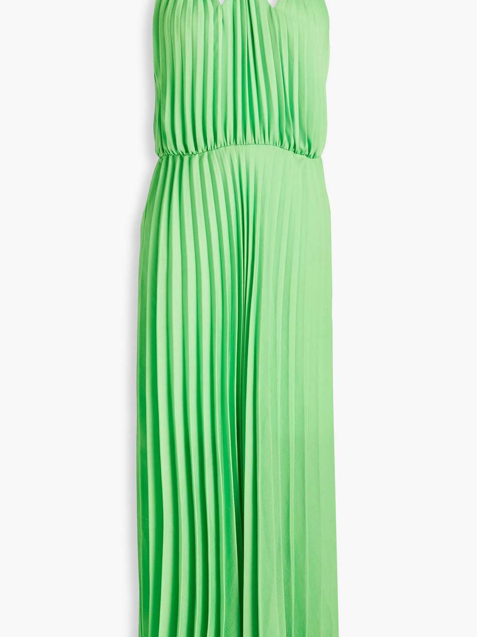 cutout pleated crepe de chine midi dress