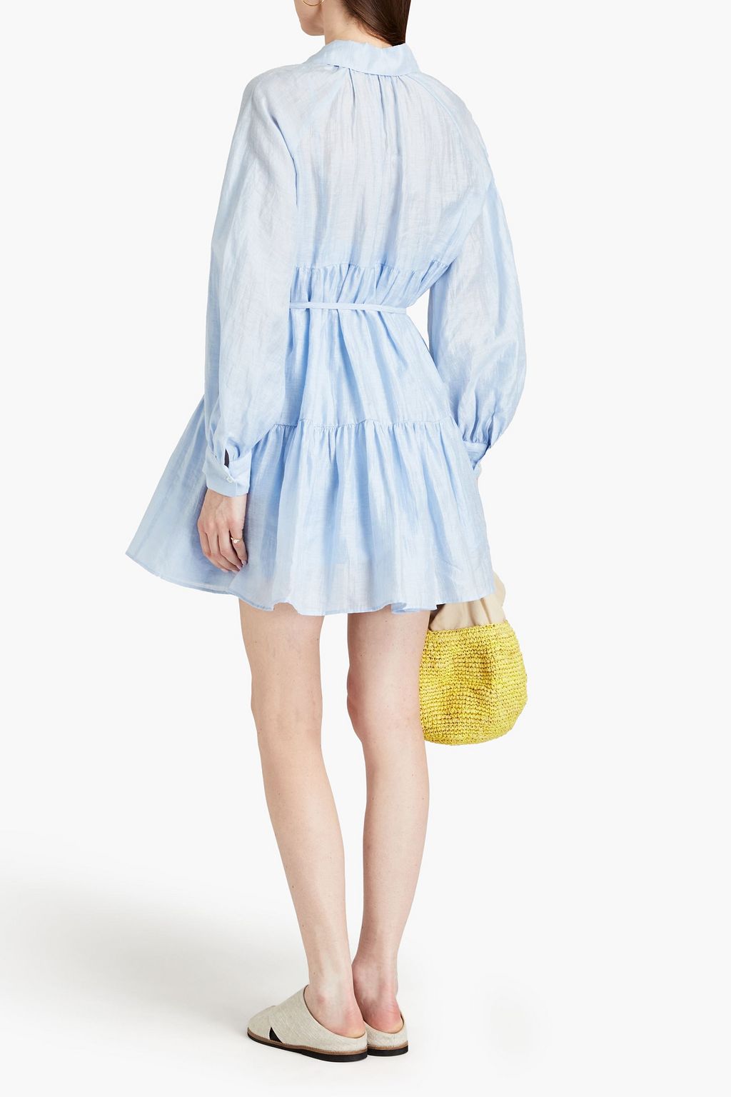 SANDRO Tiphaine tiered linen-blend mini shirt dress