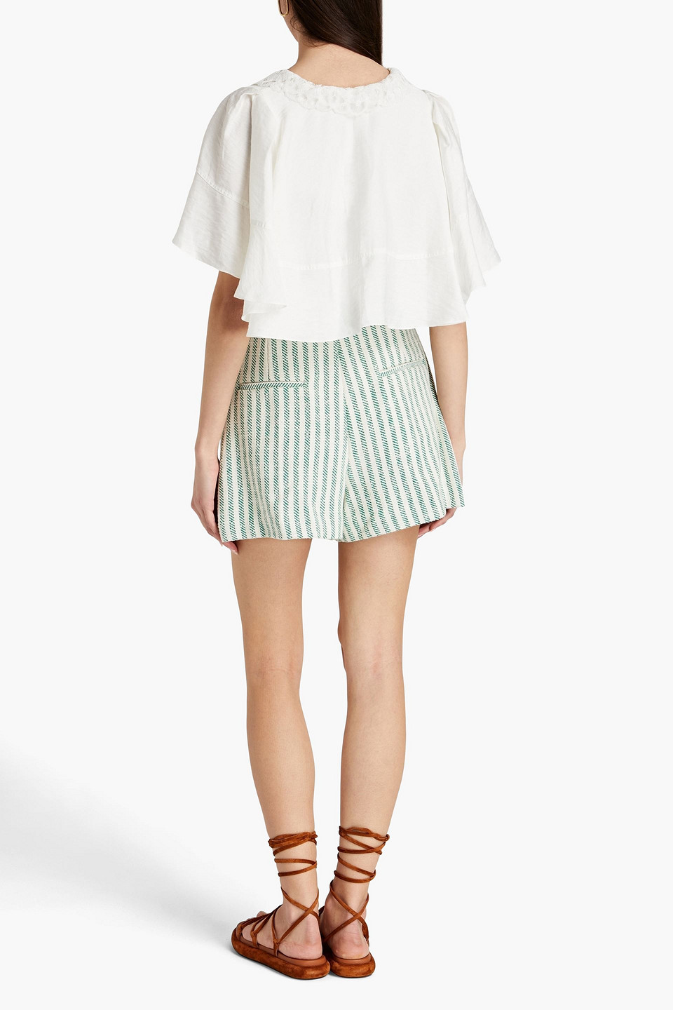 SANDRO LACE-TRIMMED TWILL TOP