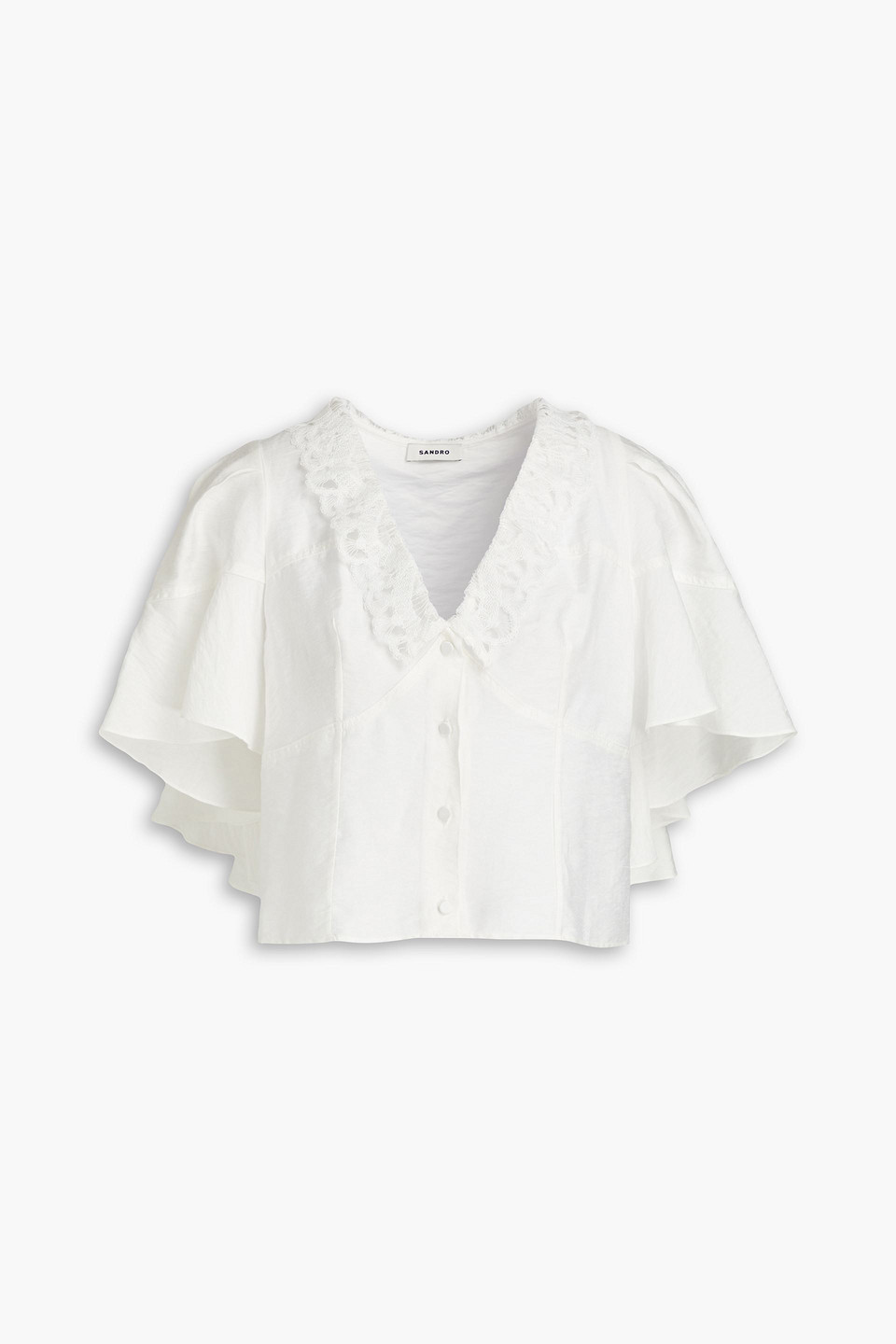 Sandro Loeva Lace-trimmed Twill Top In White