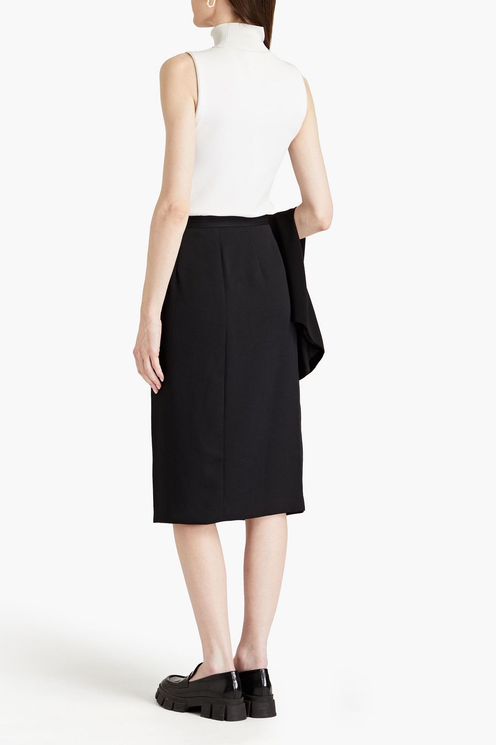SANDRO Ruffled twill midi skirt