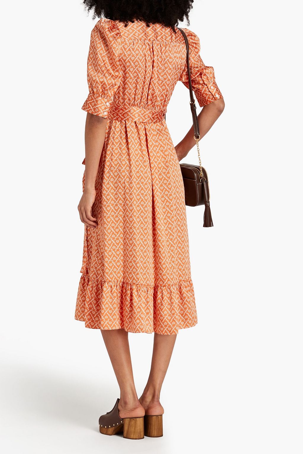 SANDRO Printed satin-twill midi wrap dress