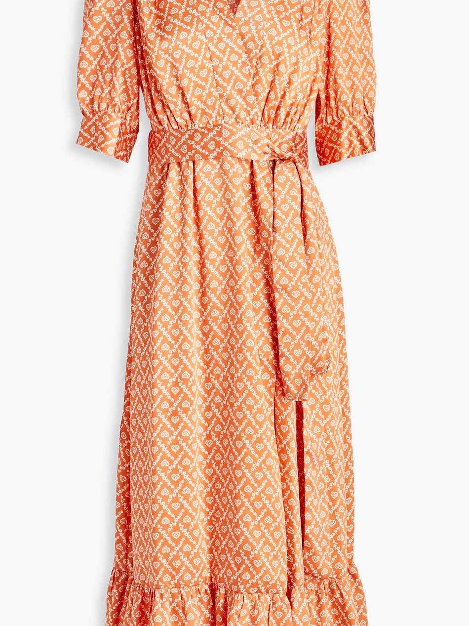 printed satin-twill midi wrap dress