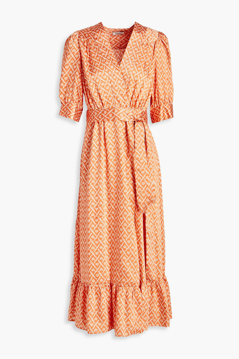Printed satin-twill midi wrap dress