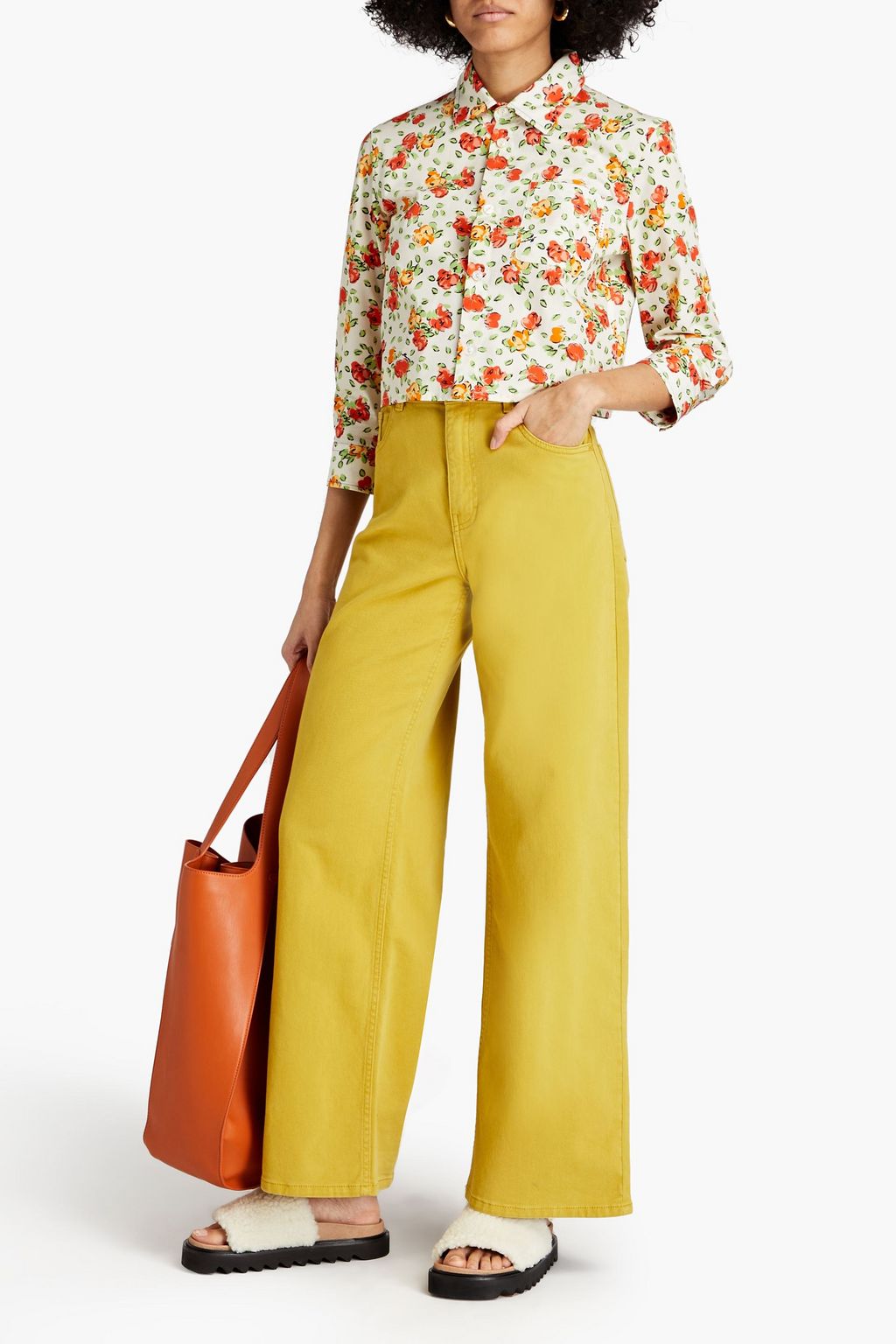 MARNI Cropped floral-print cotton-poplin shirt