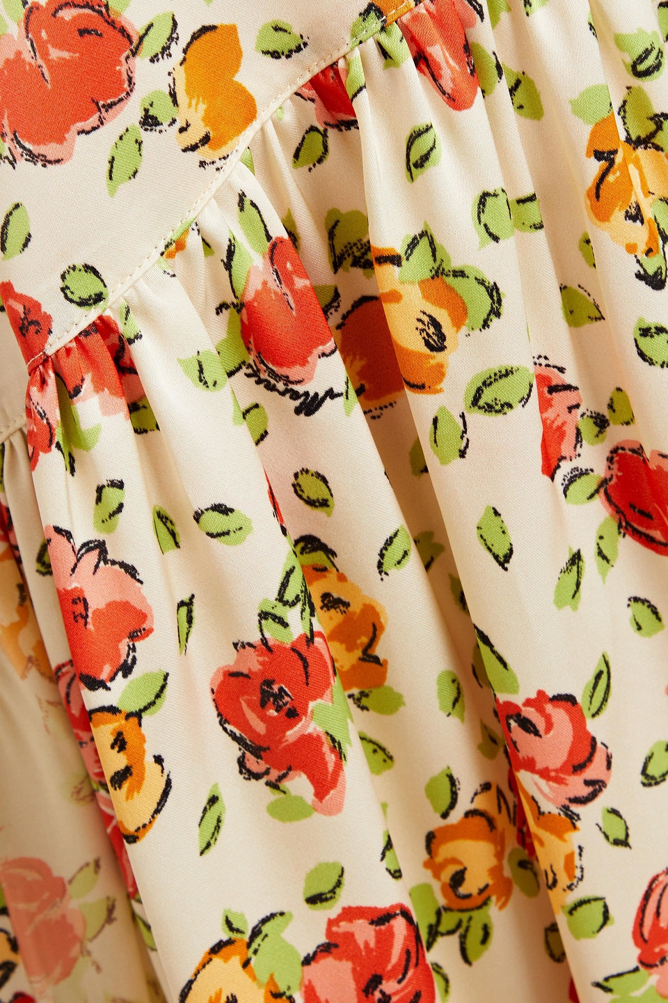 Marni Gathered Floral-print Satin Mini Dress In Cream