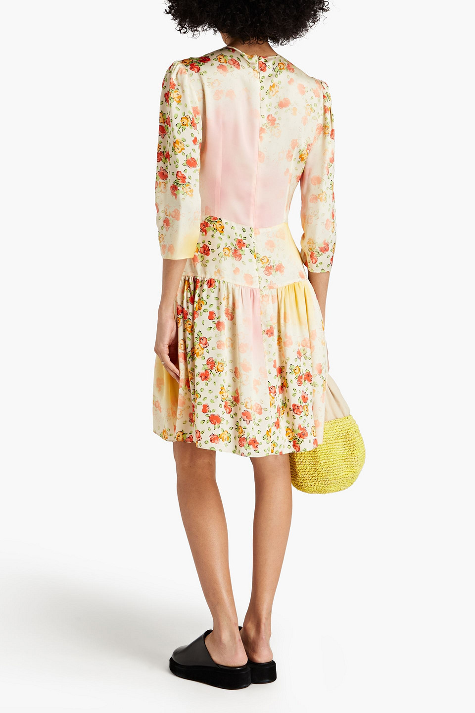 Marni Gathered Floral-print Satin Mini Dress In Cream