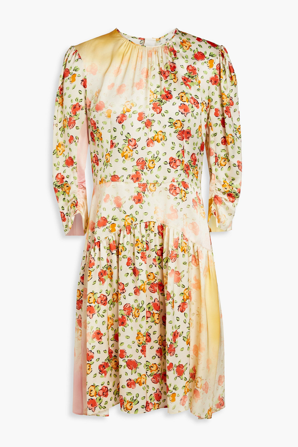 Marni Gathered Floral-print Satin Mini Dress In Cream