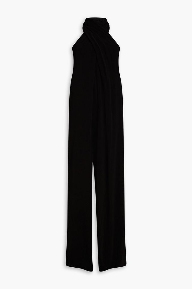 Crossover jersey wide-leg jumpsuit