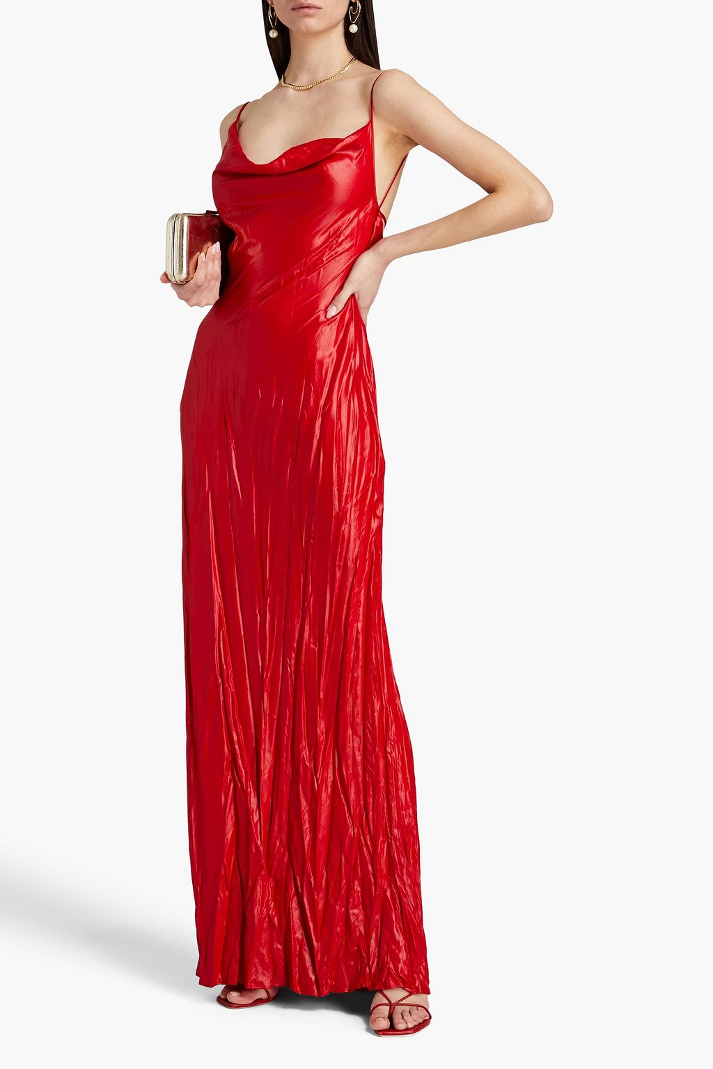 PHILOSOPHY DI LORENZO SERAFINI Crinkled draped satin maxi slip dress