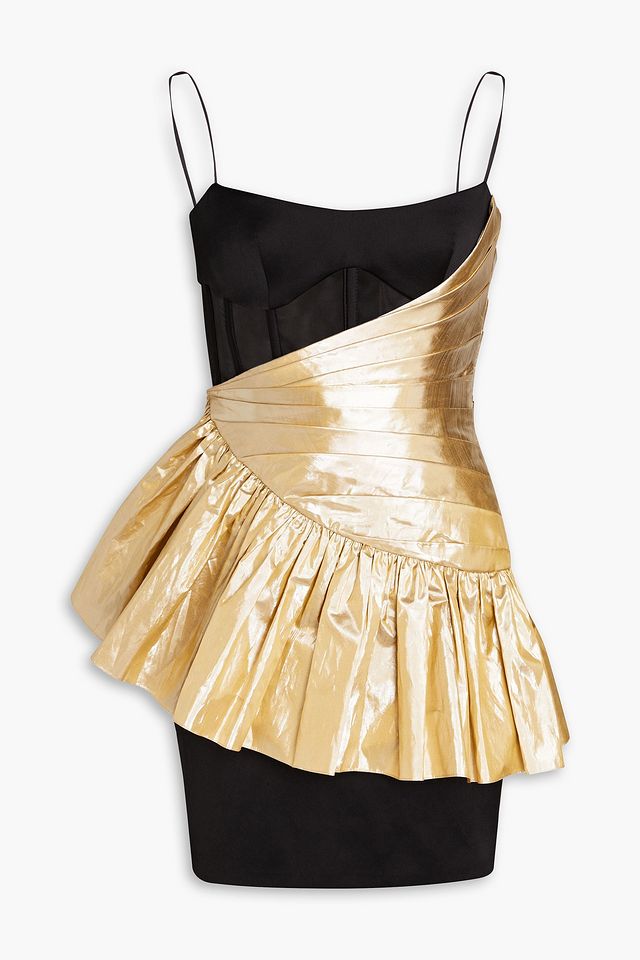 Layered metallic satin and taffeta mini dress