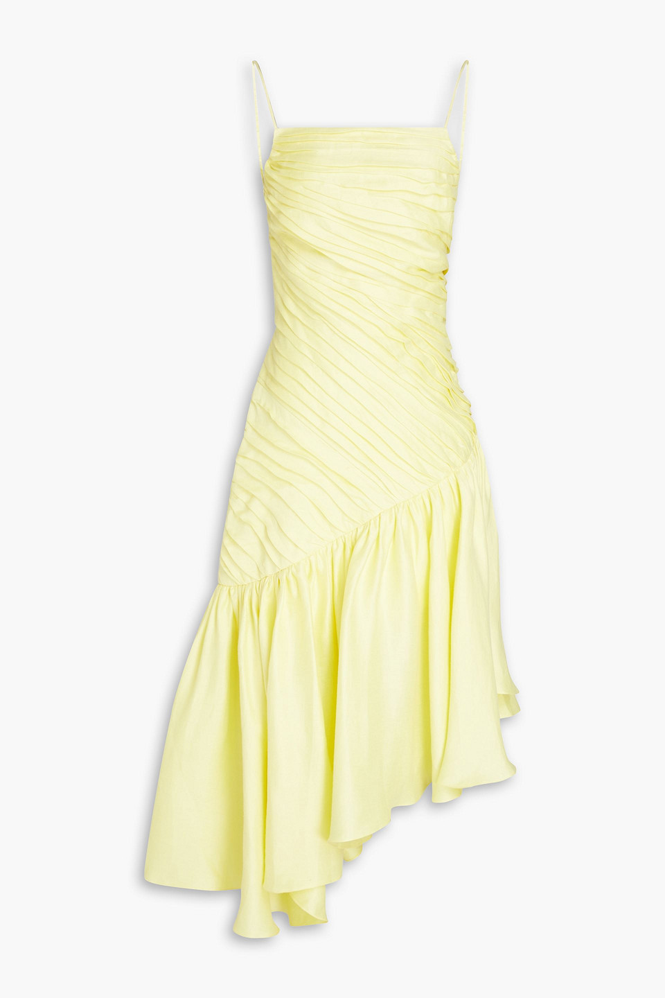 Rasario Asymmetric Ruffled Linen-blend Dress In Pastel Yellow