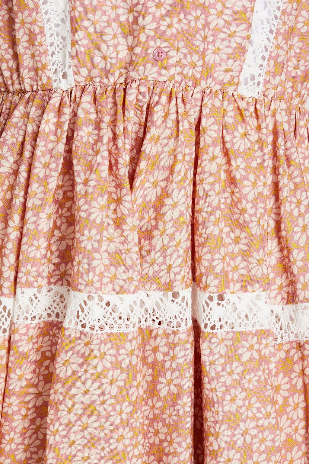 MAJE Lace-trimmed gathered floral-print voile mini dress