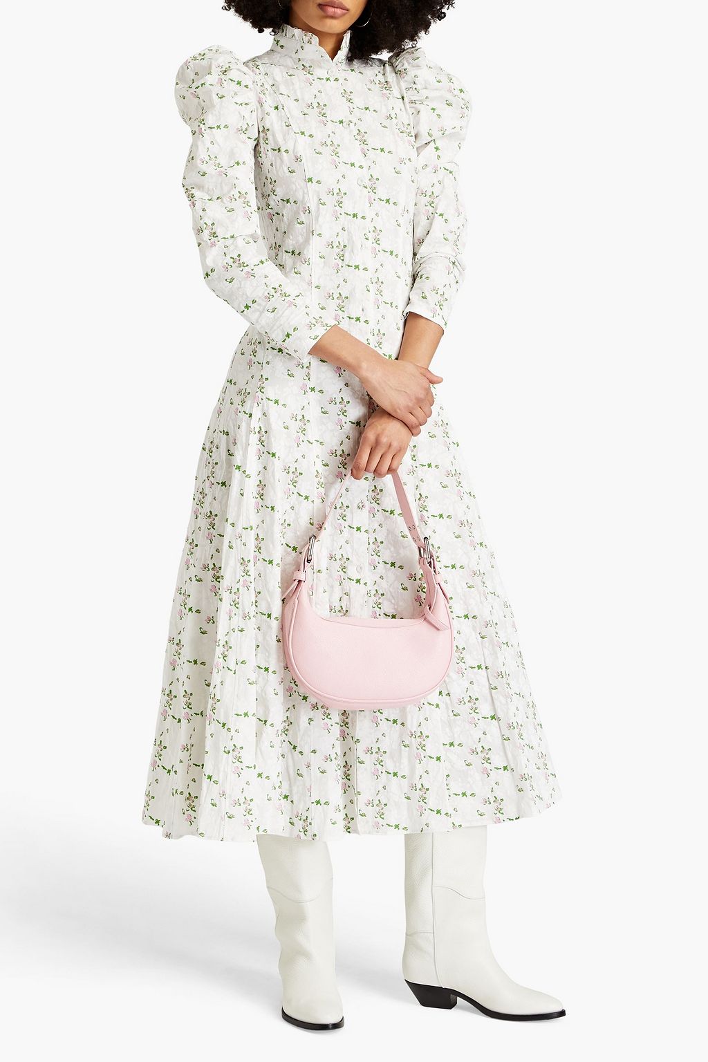PHILOSOPHY DI LORENZO SERAFINI Gathered floral-print cotton-poplin midi dress