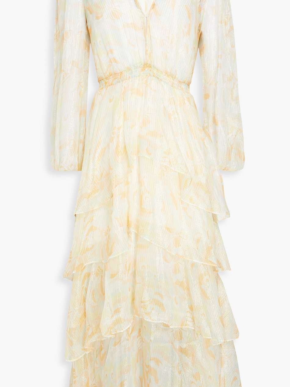 tiered printed silk-blend organza midi dress