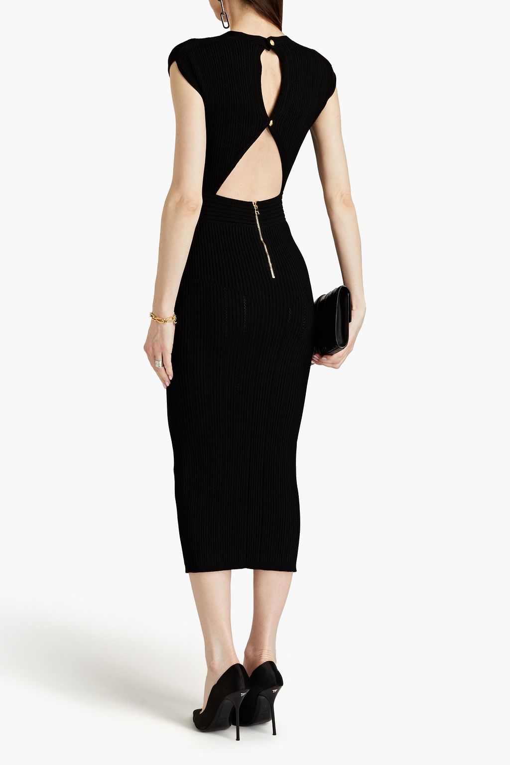 BALMAIN Cutout pointelle-knit midi dress