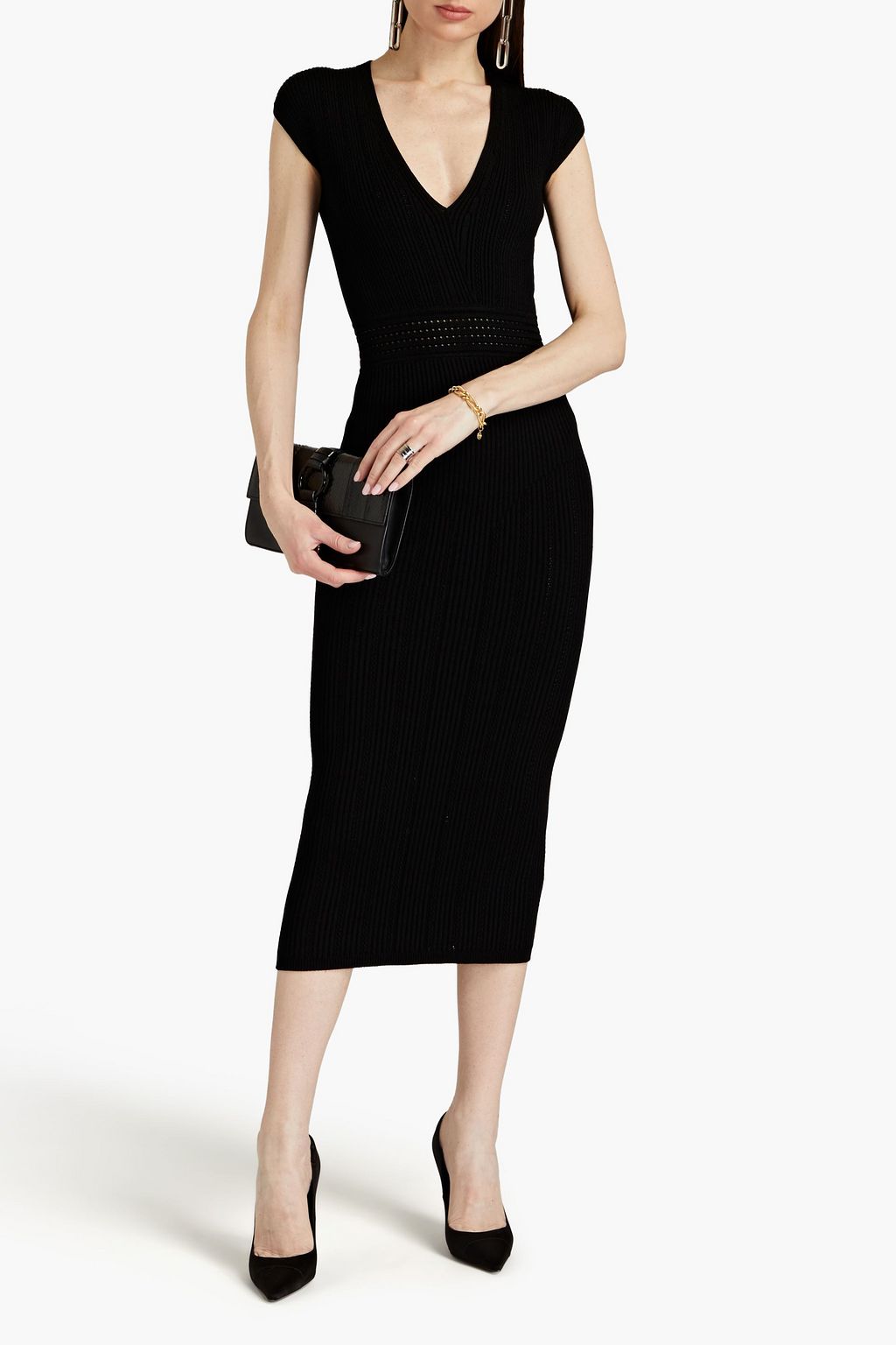 BALMAIN Cutout pointelle-knit midi dress