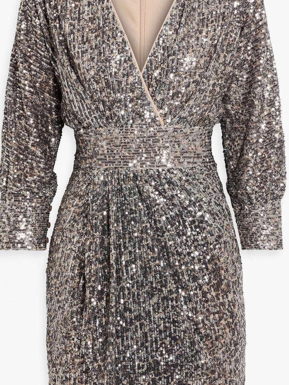 wrap-effect sequined tulle mini dress