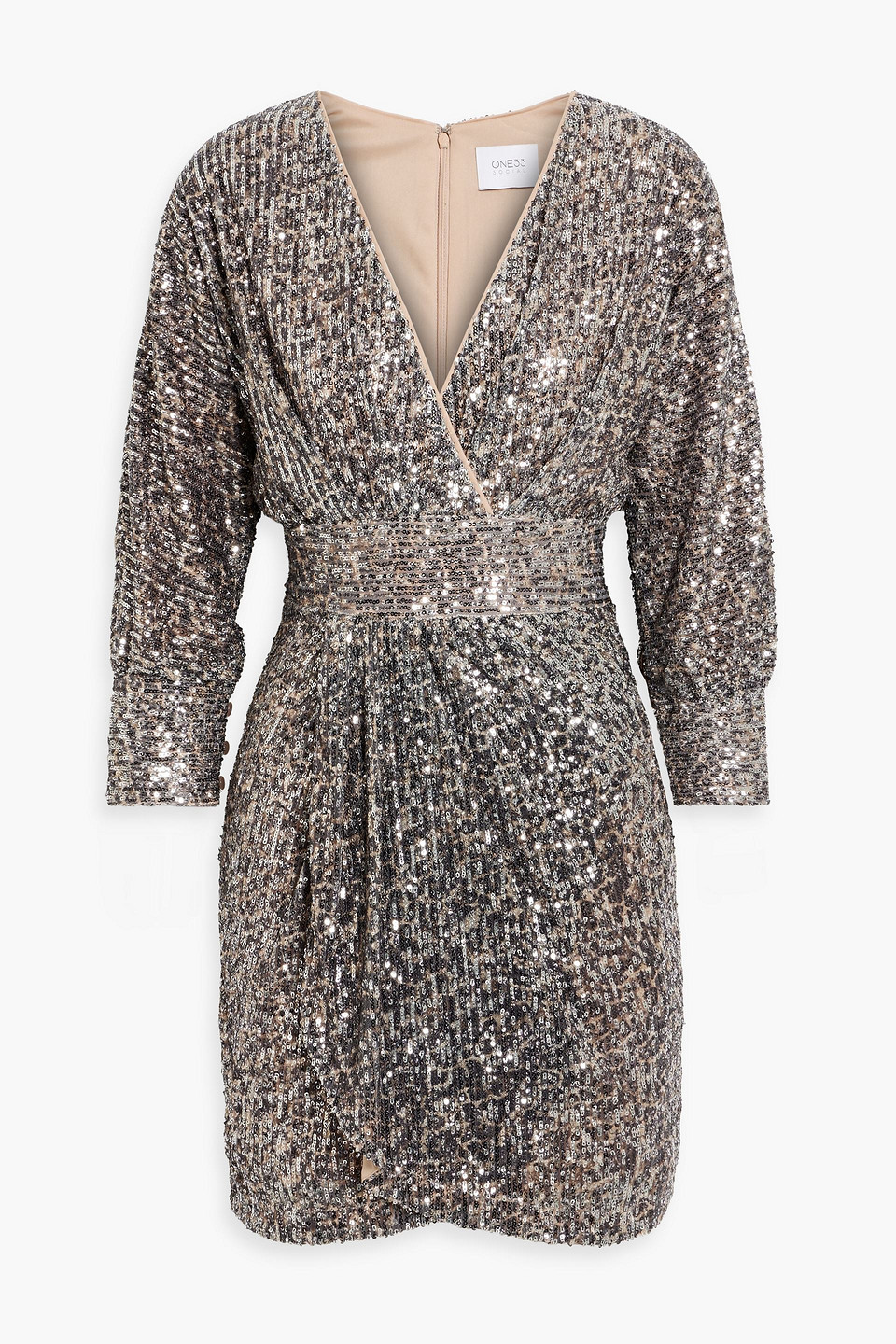 One33 Social Wrap-effect Sequined Mesh Mini Dress In Silver | ModeSens