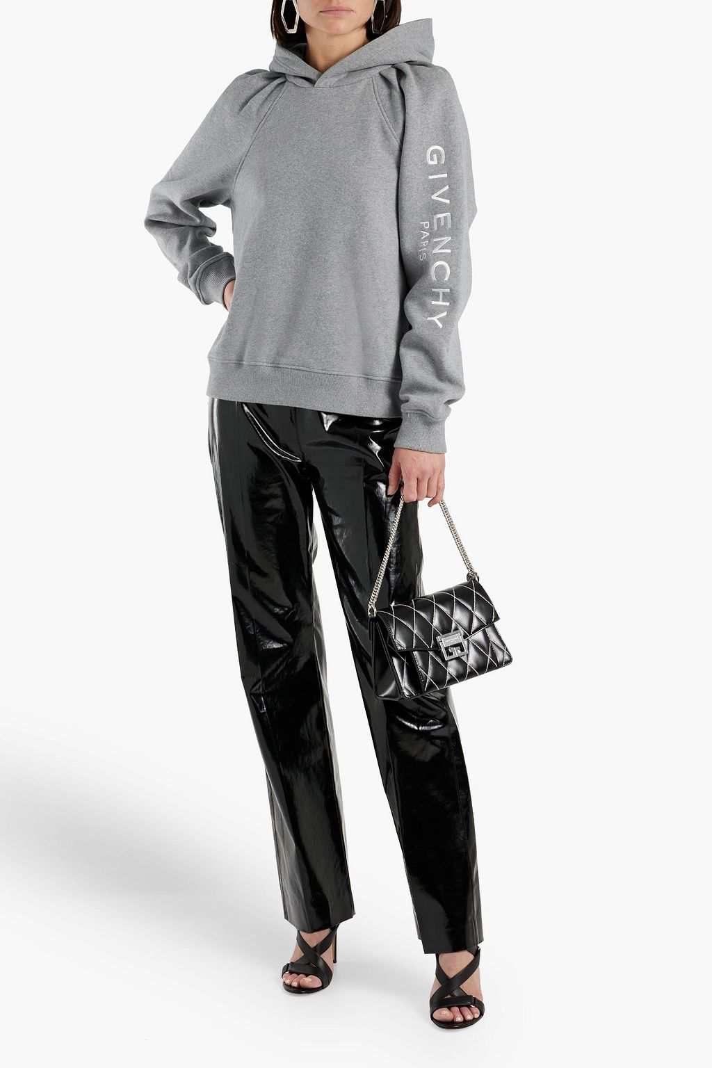 GIVENCHY Embroidered mélange cotton-fleece hoodie