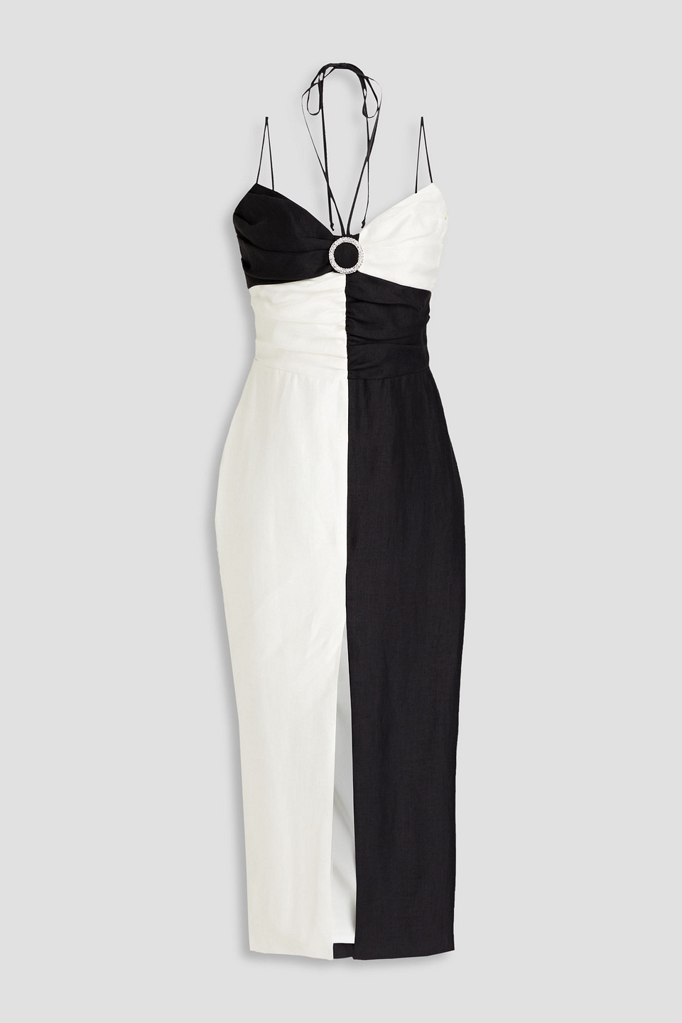 Rasario Crystal-embellished Two-tone Linen Blend Midi Dress In Black |  ModeSens