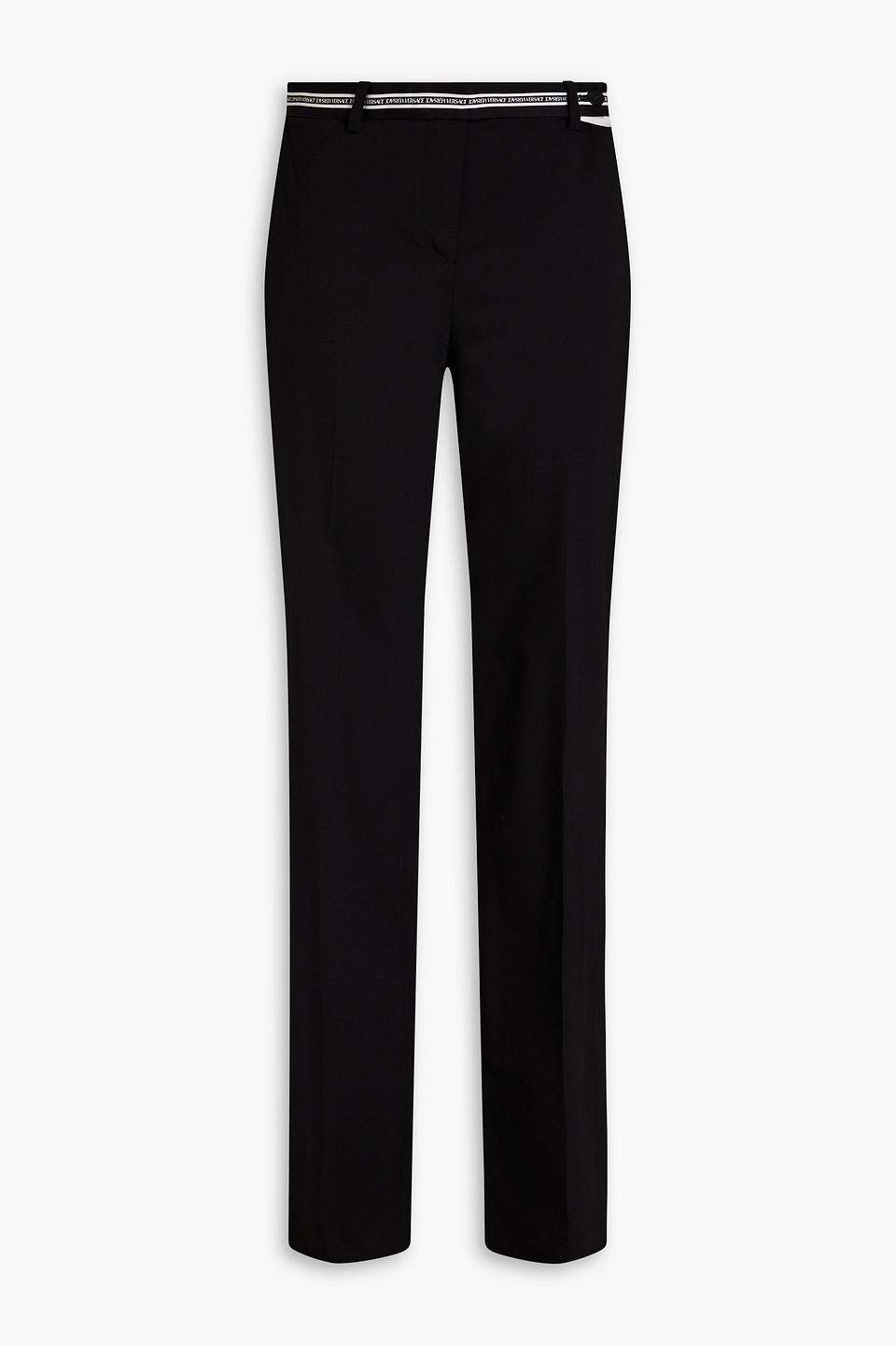 Versace Cutout Wool-blend Straight-leg Pants In Black