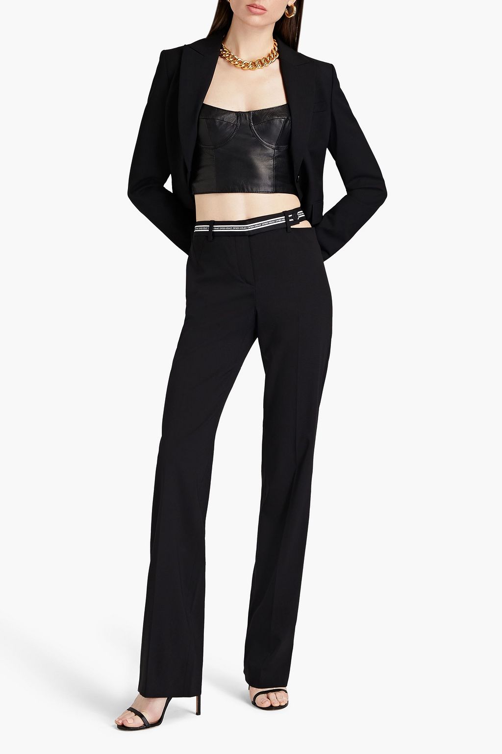 VERSACE Cutout wool-blend straight-leg pants