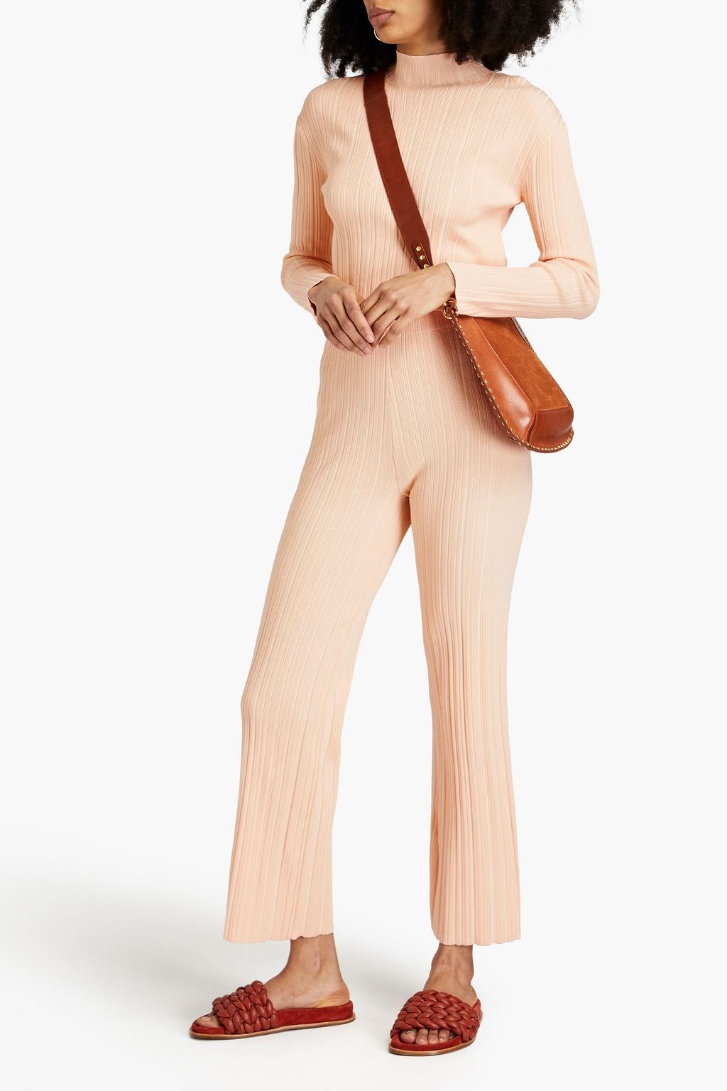 MAJE Ribbed-knit wide-leg trousers