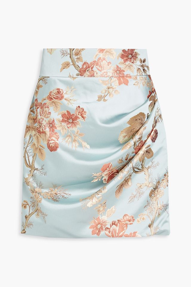 Draped floral jacquard mini skirt