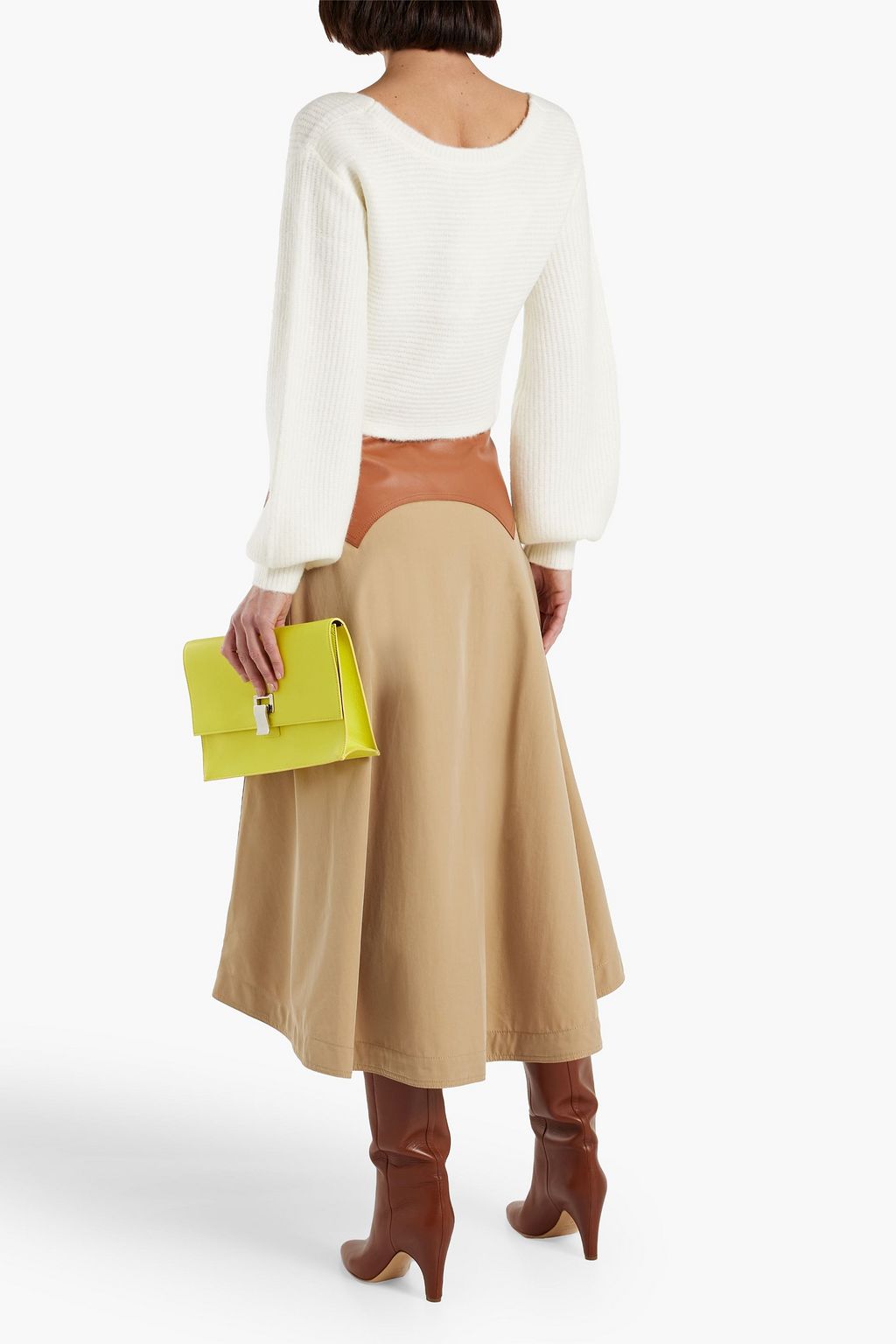 LOEWE Leather-paneled cotton-twill midi skirt