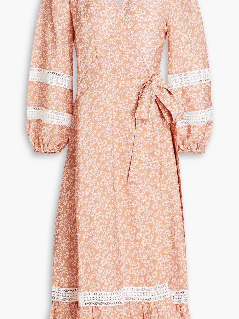 floral-print woven midi wrap dress