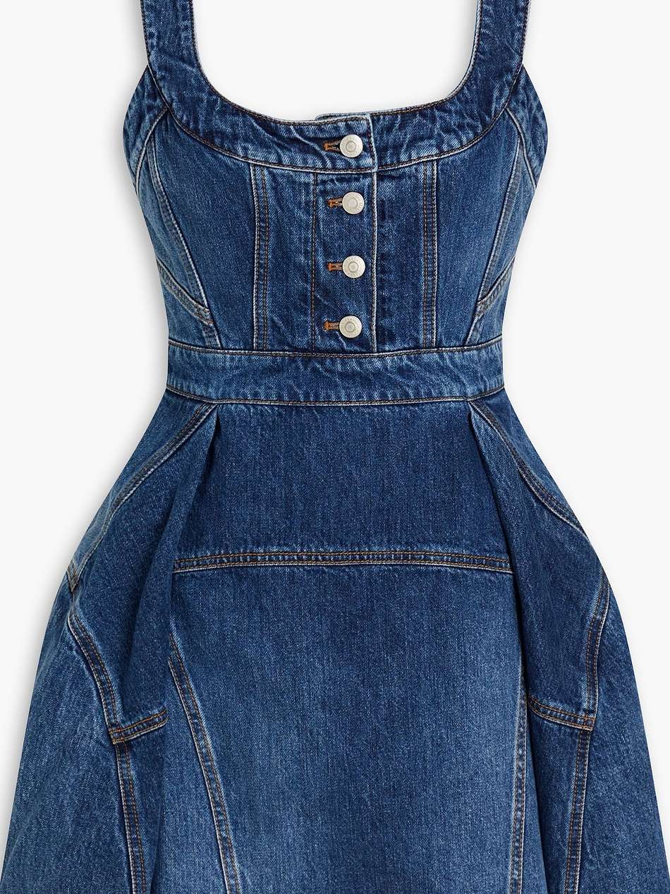 pleated denim mini dress